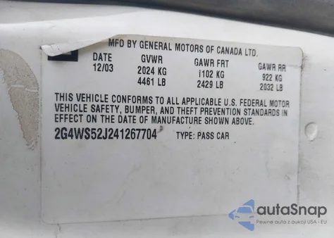 2004 Buick Century from USA, damaged, VIN 2G4WS52J241267704